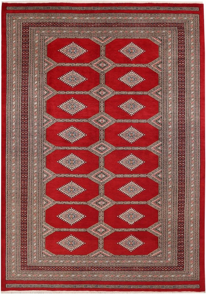 Dark Red Pakistani Jaldar Rug 5' 7" x 8' Hand-Knotted | No. QA84094