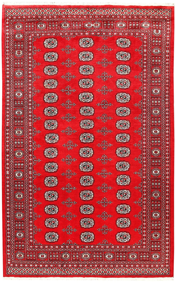 Red Pakistani Bokhara Rug 5' 7" x 8' 9" Hand-Knotted | No. QA84159