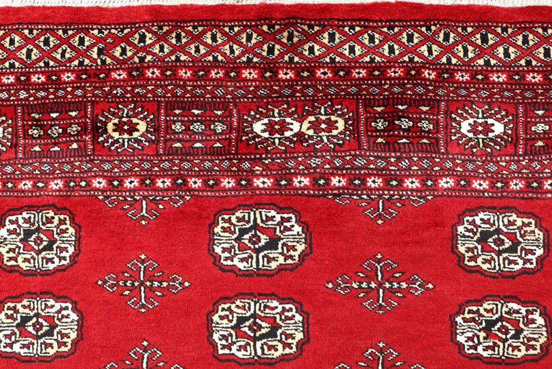 Red Pakistani Bokhara Rug 5' 7" x 8' 9" Hand-Knotted | No. QA84159