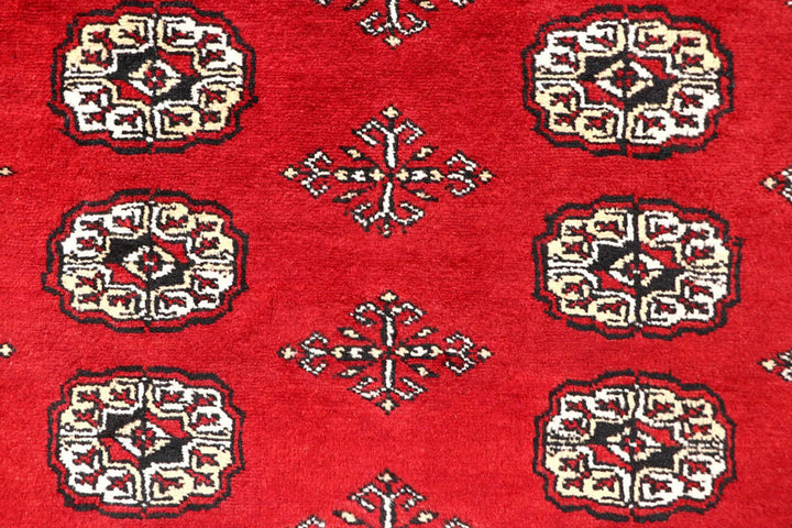Red Pakistani Bokhara Rug 5' 7" x 8' 9" Hand-Knotted | No. QA84159