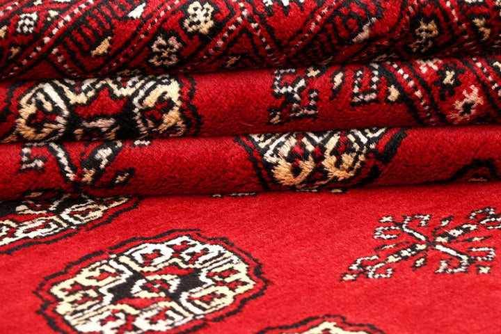 Red Pakistani Bokhara Rug 5' 7" x 8' 9" Hand-Knotted | No. QA84159