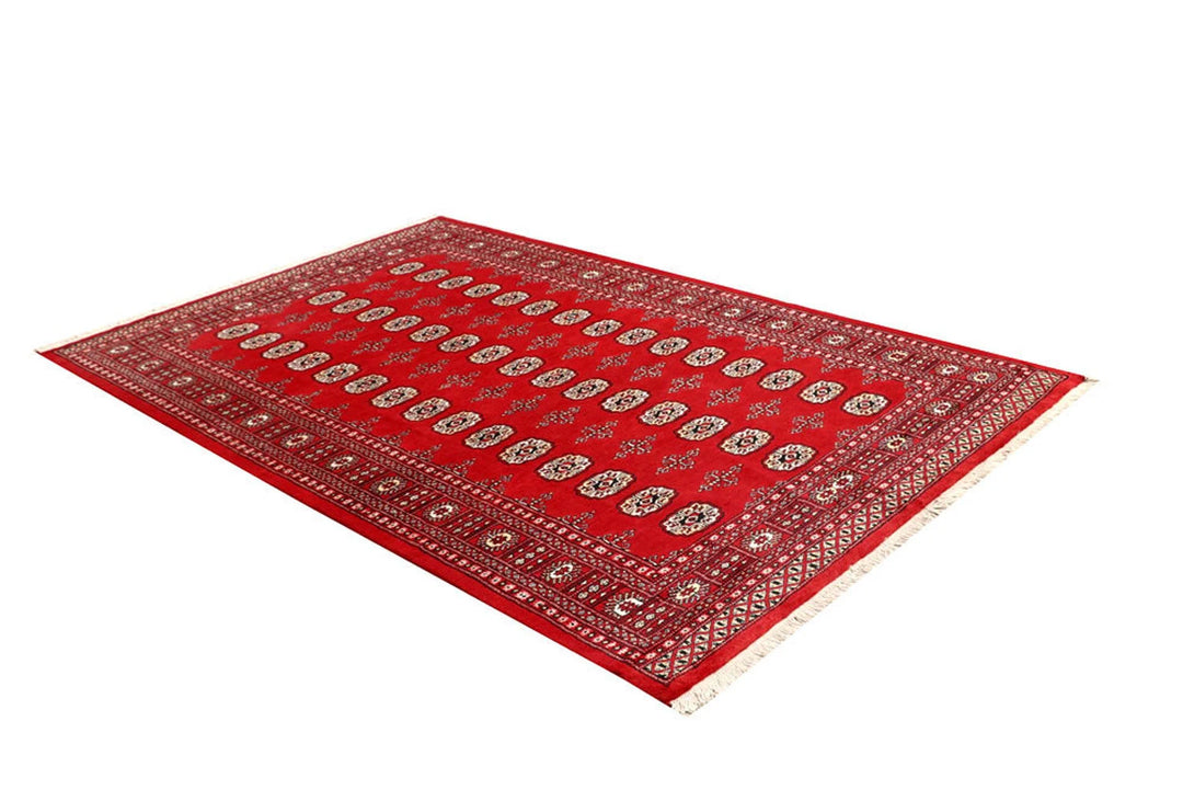Red Pakistani Bokhara Rug 5' 7" x 8' 9" Hand-Knotted | No. QA84159