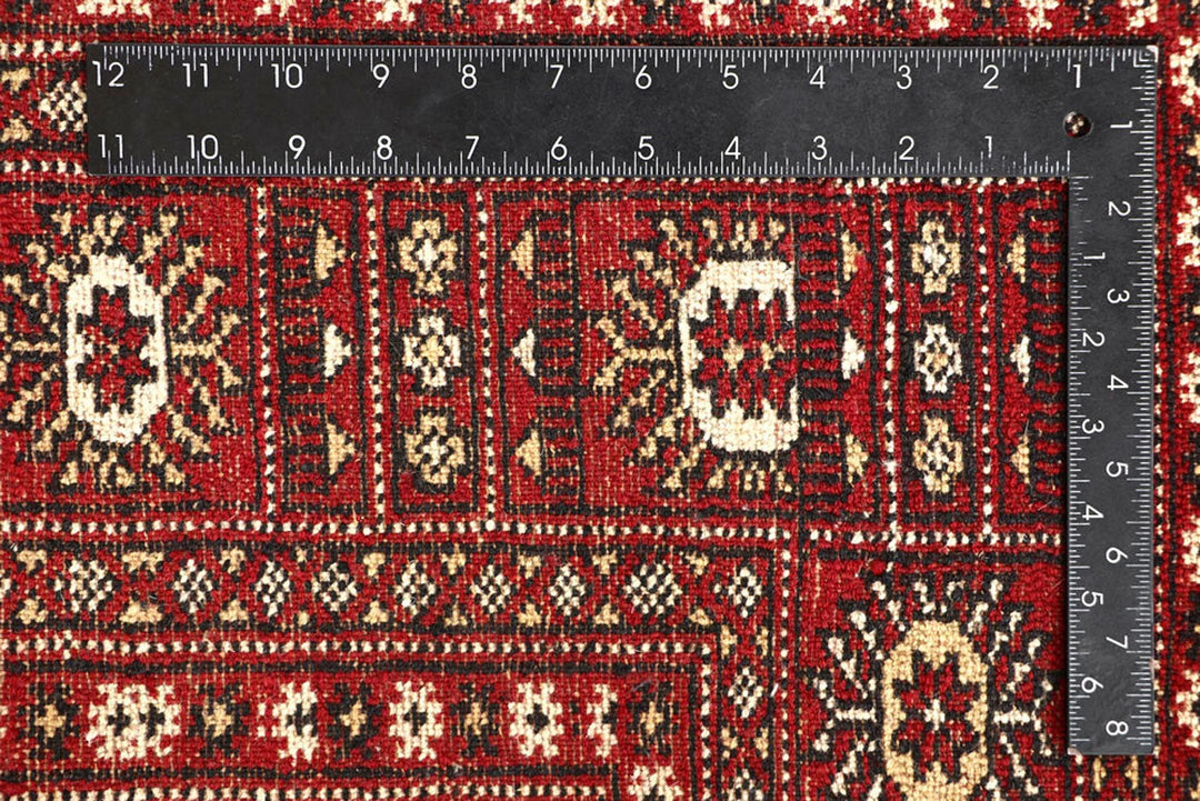 Red Pakistani Bokhara Rug 5' 7" x 8' 9" Hand-Knotted | No. QA84159