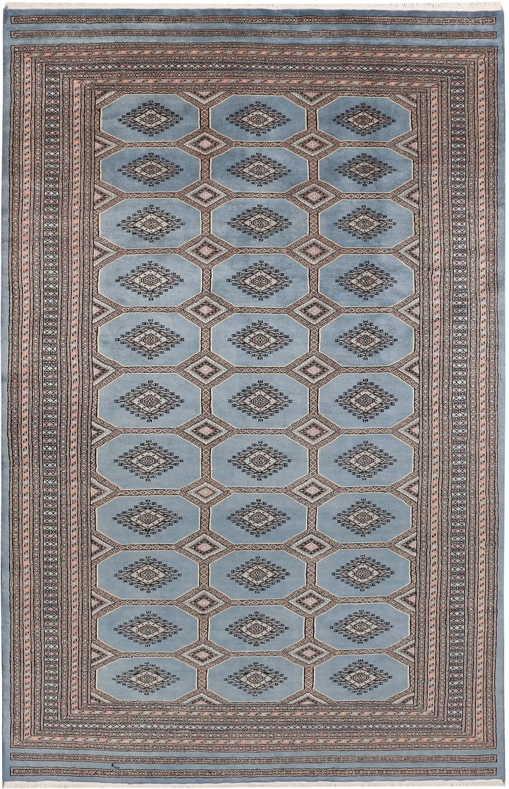 Light Slate Grey Pakistani Jaldar Rug 6' 6" x 10' 3" Hand-Knotted | No. QA84305