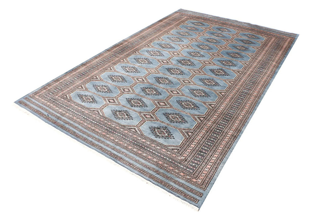 Light Slate Grey Pakistani Jaldar Rug 6' 6" x 10' 3" Hand-Knotted | No. QA84305