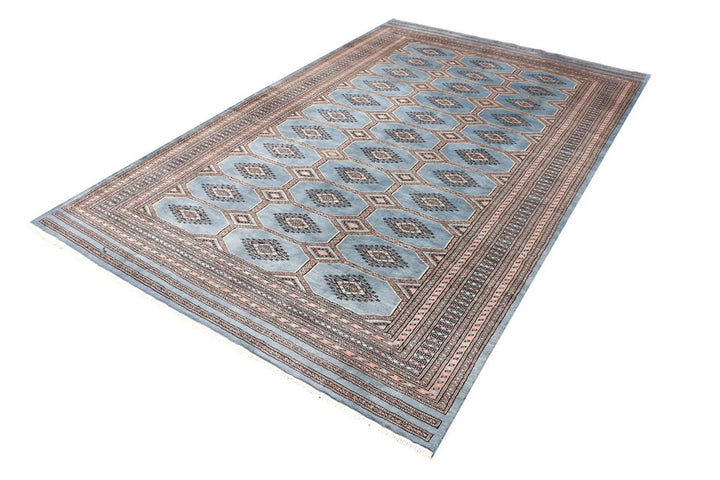 Light Slate Grey Pakistani Jaldar Rug 6' 6" x 10' 3" Hand-Knotted | No. QA84305