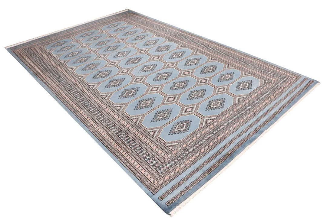 Light Slate Grey Pakistani Jaldar Rug 6' 6" x 10' 3" Hand-Knotted | No. QA84305