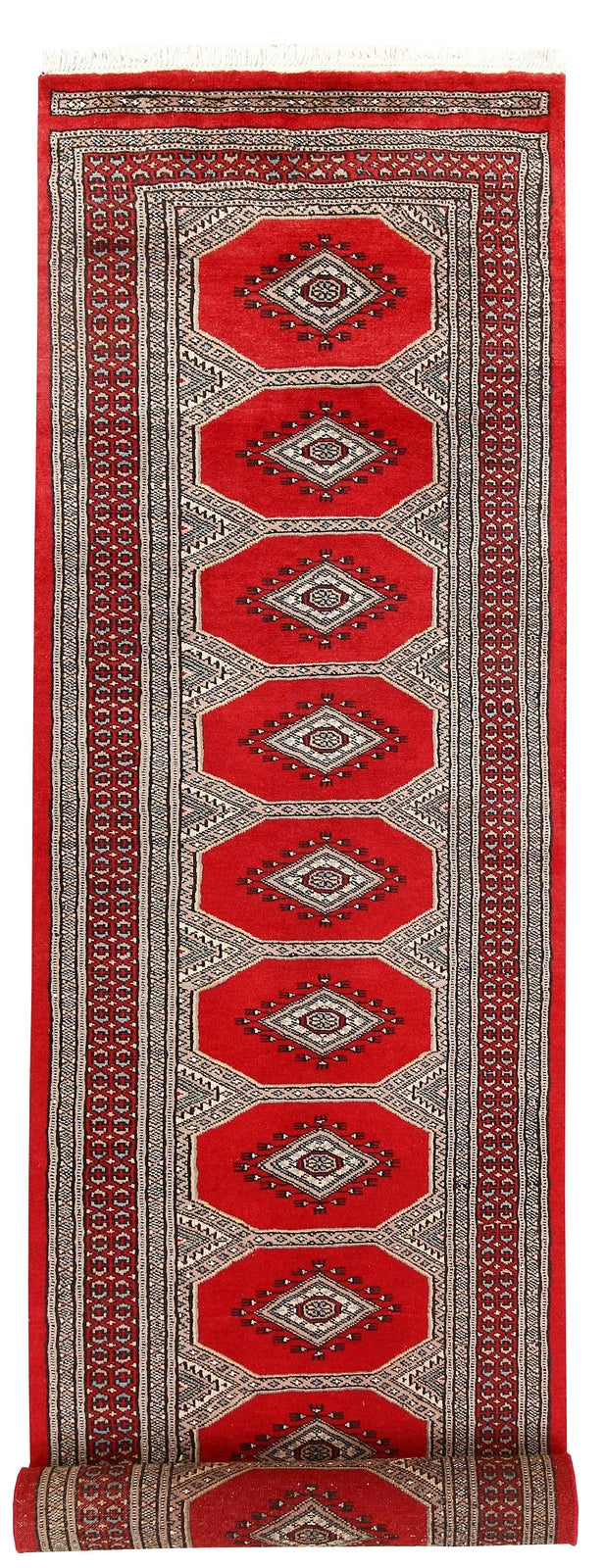 Red Pakistani Jaldar Rug 2' 4" x 9' 5" Hand-Knotted | No. QA84306