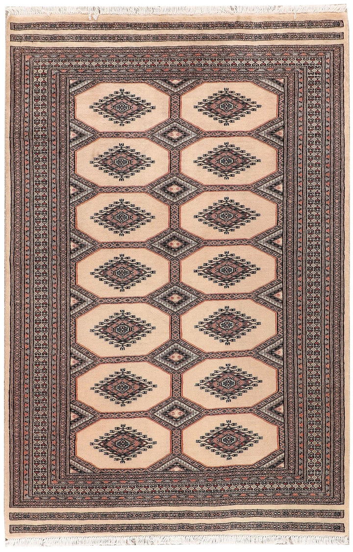 Brown Pakistani Jaldar Rug 4' 2" x 6' 2" Hand-Knotted | No. QA84338