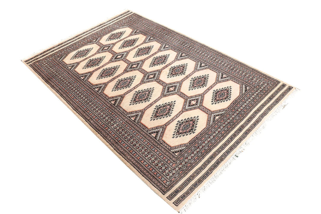 Brown Pakistani Jaldar Rug 4' 2" x 6' 2" Hand-Knotted | No. QA84338