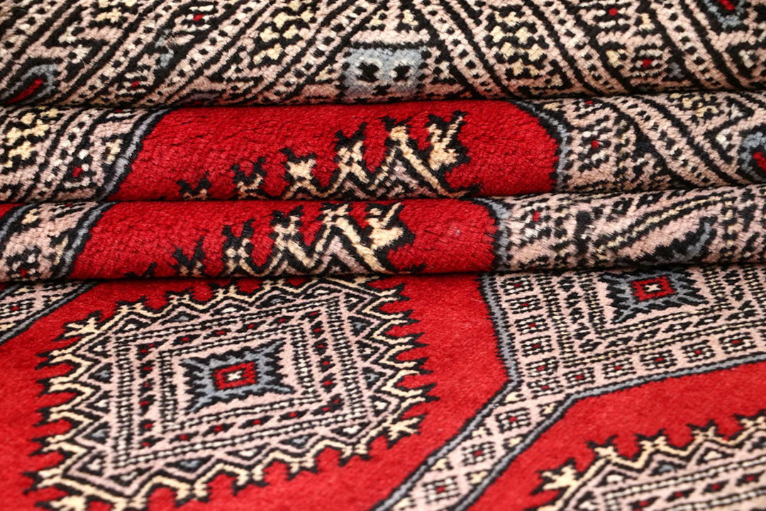 Firebrick Pakistani Jaldar Rug 6' 8" x 8' 6" Hand-Knotted | No. QA84371
