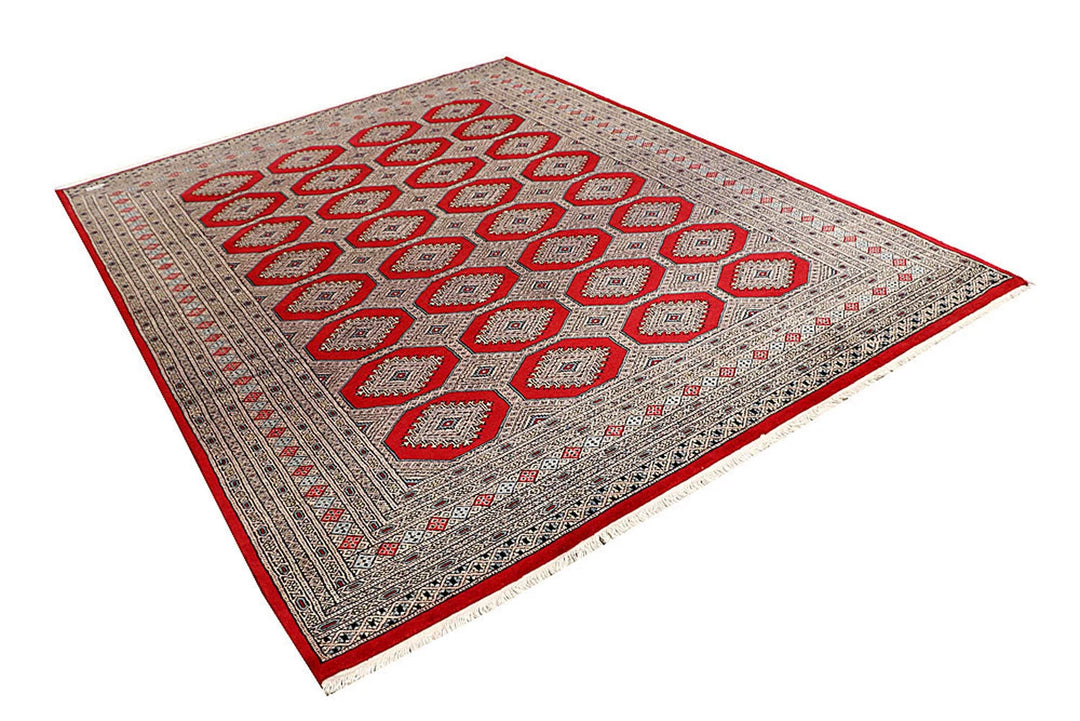 Firebrick Pakistani Jaldar Rug 6' 8" x 8' 6" Hand-Knotted | No. QA84371