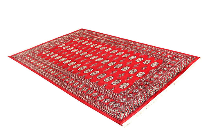 Red Pakistani Bokhara Rug 5' 5" x 8' 6" Hand-Knotted | No. QA84407