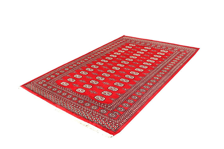 Red Pakistani Bokhara Rug 5' 5" x 8' 6" Hand-Knotted | No. QA84407