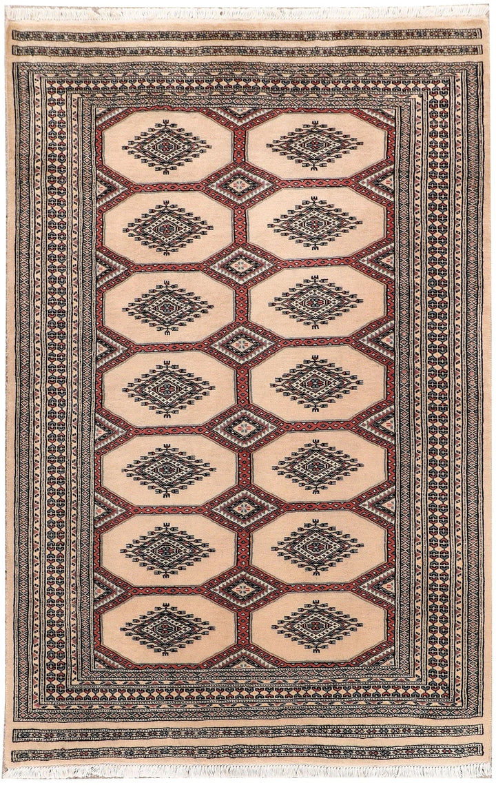 Brown Pakistani Jaldar Rug 4' 2" x 6' 4" Hand-Knotted | No. QA84408