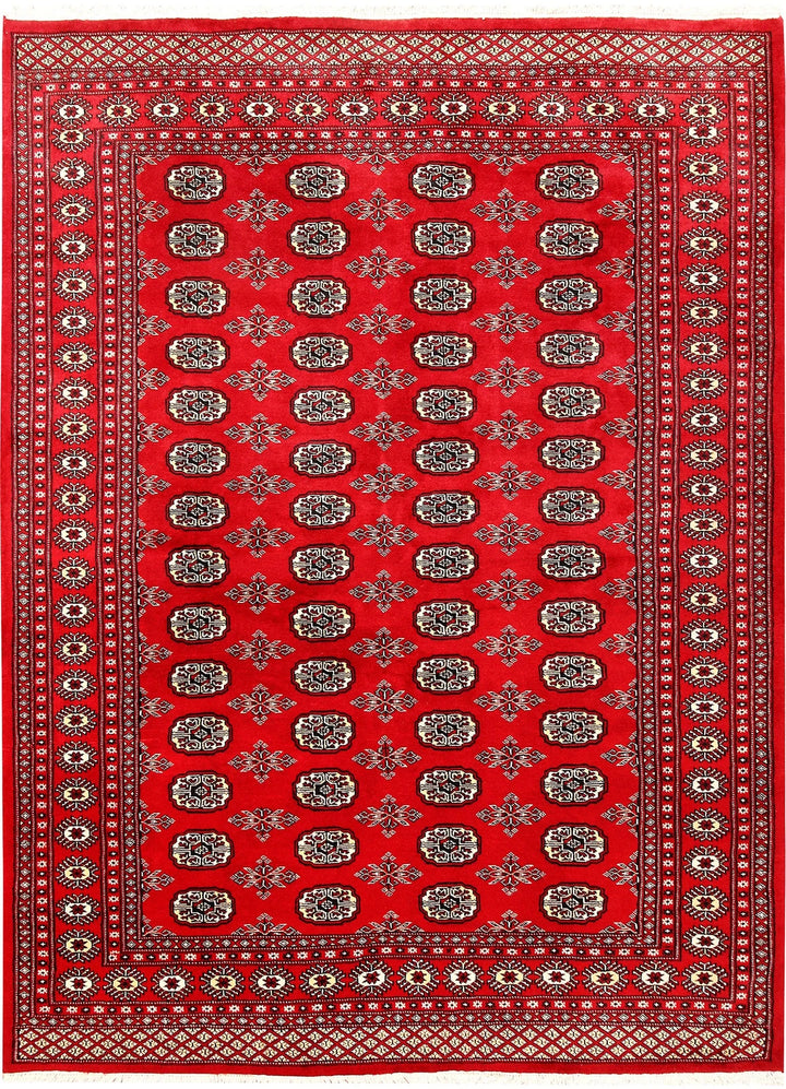 Red Pakistani Bokhara Rug 6' 2" x 8' 5" Hand-Knotted | No. QA84409