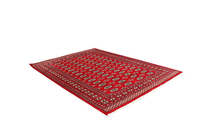 Red Pakistani Bokhara Rug 6' 2" x 8' 5" Hand-Knotted | No. QA84409