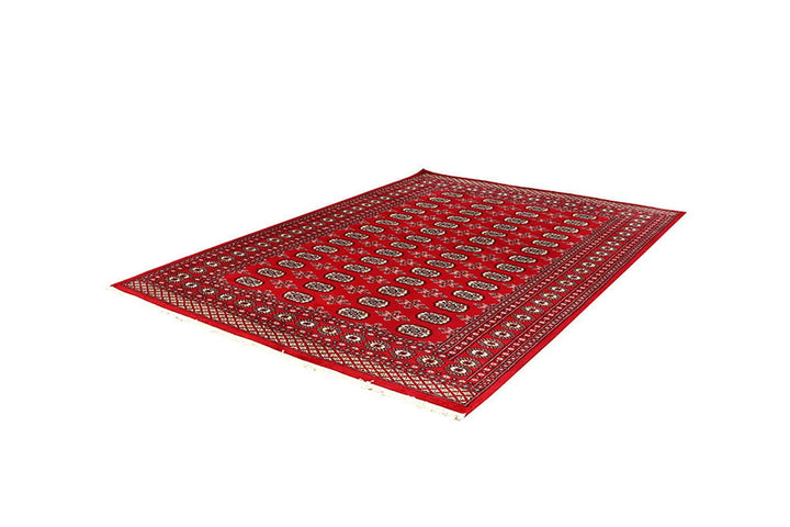 Red Pakistani Bokhara Rug 6' 2" x 8' 5" Hand-Knotted | No. QA84409