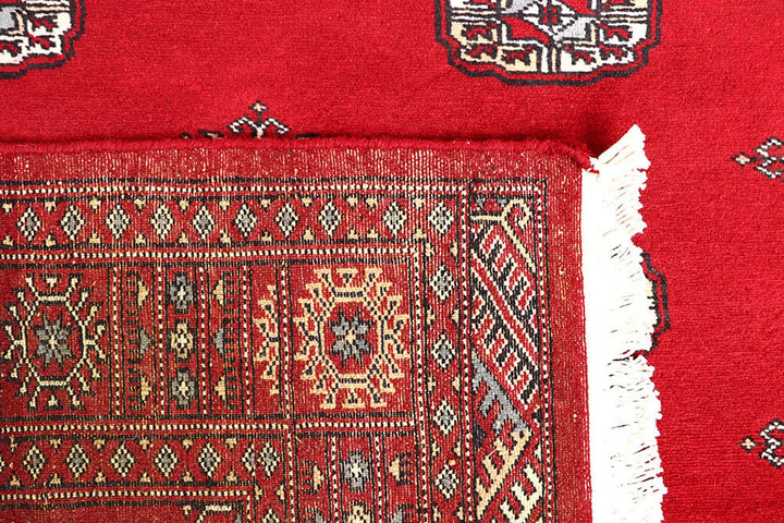 Red Pakistani Bokhara Rug 4' 1" x 5' 11" Hand-Knotted | No. QA84637