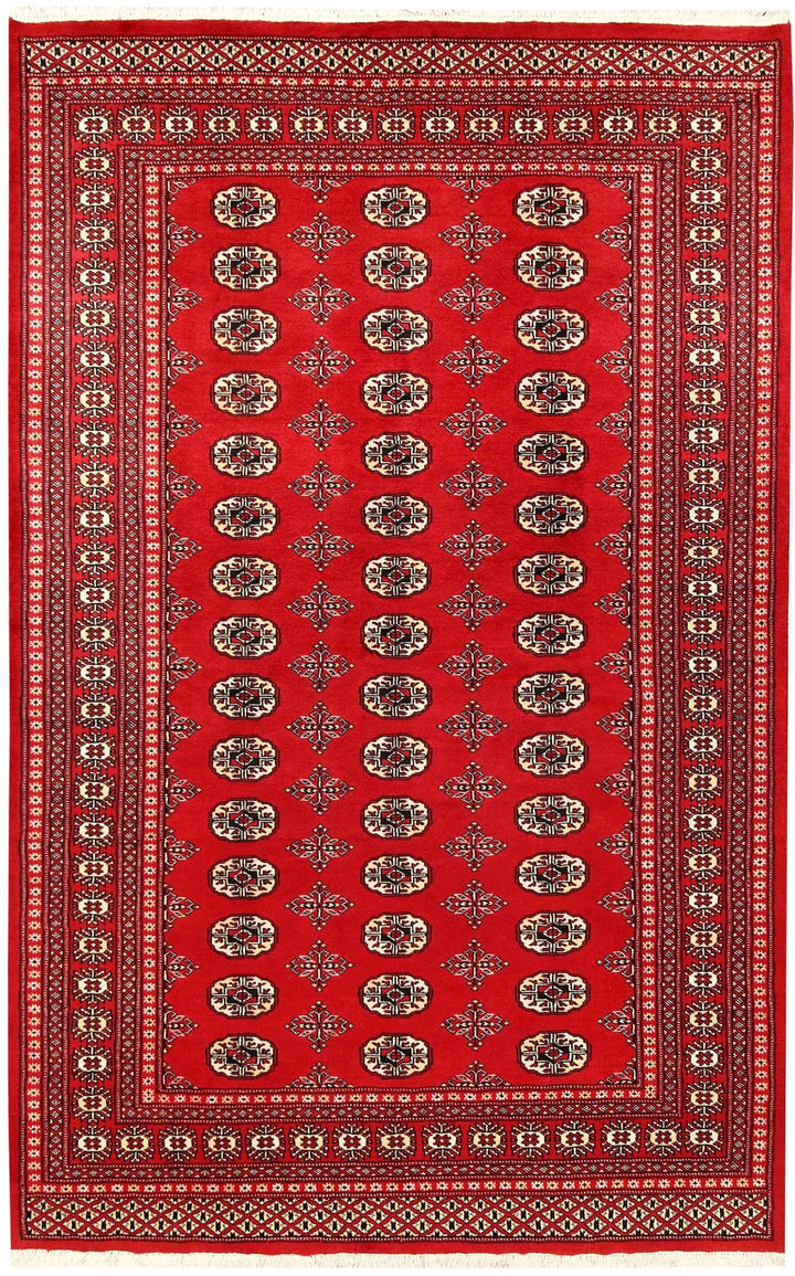 Firebrick Pakistani Bokhara Rug 5' 1" x 8' 2" Hand-Knotted | No. QA84776