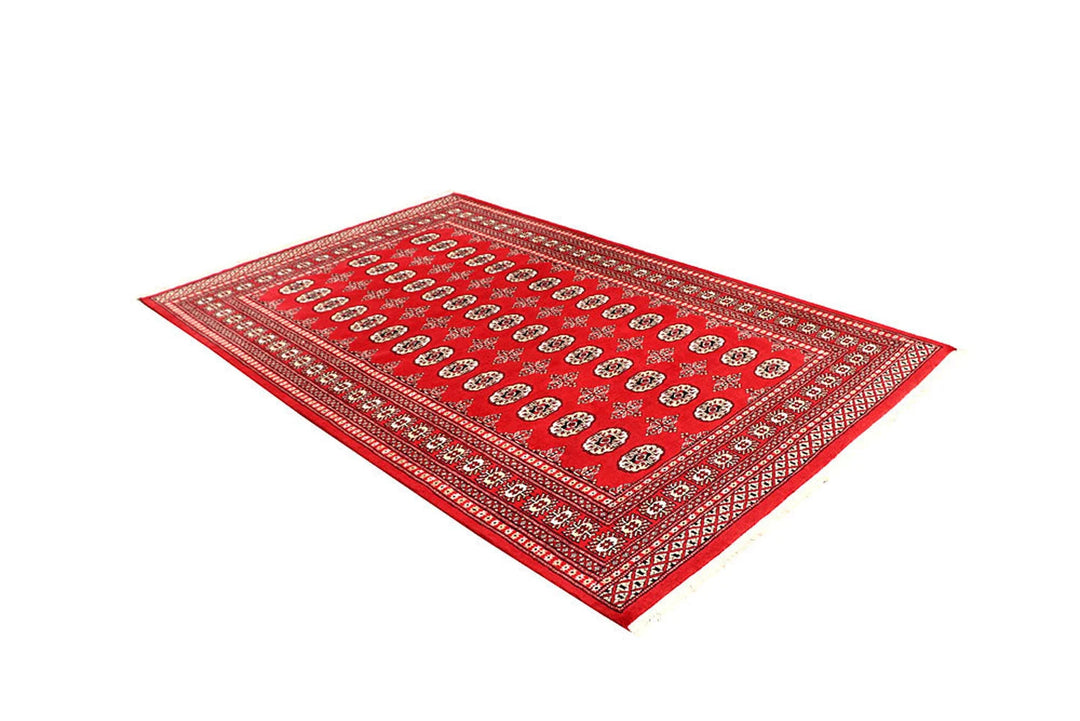 Firebrick Pakistani Bokhara Rug 5' 1" x 8' 2" Hand-Knotted | No. QA84776