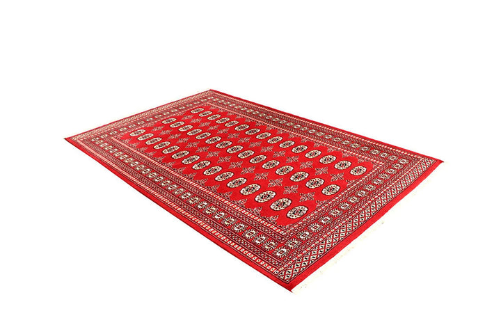 Firebrick Pakistani Bokhara Rug 5' 1" x 8' 2" Hand-Knotted | No. QA84776