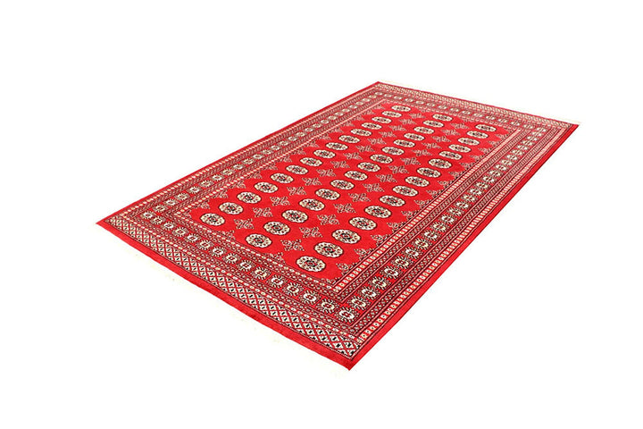Firebrick Pakistani Bokhara Rug 5' 1" x 8' 2" Hand-Knotted | No. QA84776