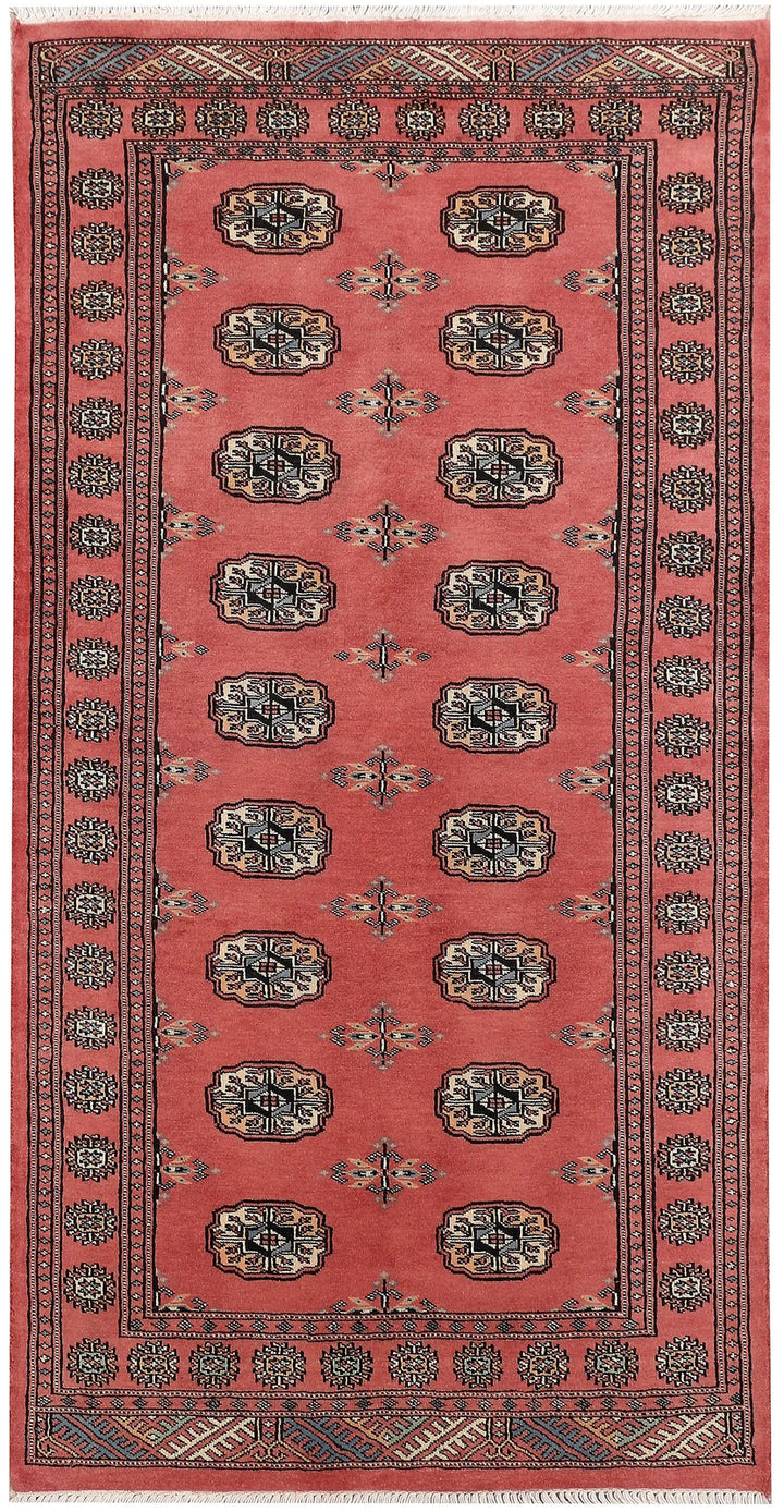 Light Coral Pakistani Bokhara Rug 3' 1" x 6' Hand-Knotted | No. QA84788