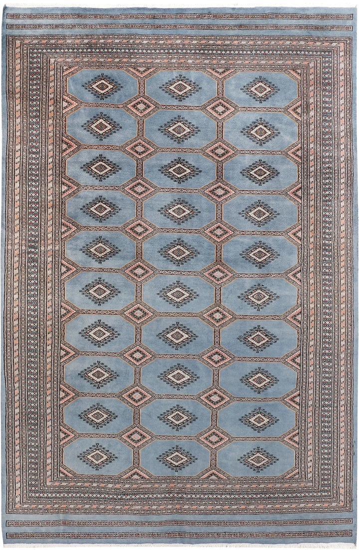 Light Slate Grey Pakistani Jaldar Rug 6' 7" x 9' 11" Hand-Knotted | No. QA84852