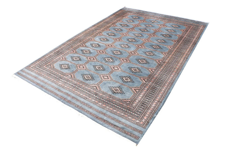 Light Slate Grey Pakistani Jaldar Rug 6' 7" x 9' 11" Hand-Knotted | No. QA84852