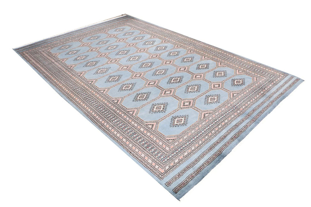 Light Slate Grey Pakistani Jaldar Rug 6' 7" x 9' 11" Hand-Knotted | No. QA84852