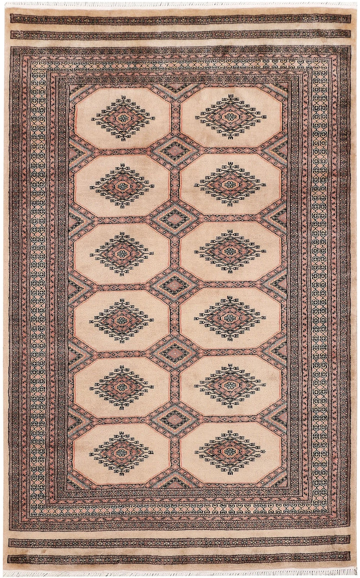 Brown Pakistani Jaldar Rug 4' 2" x 6' 6" Hand-Knotted | No. QA84910