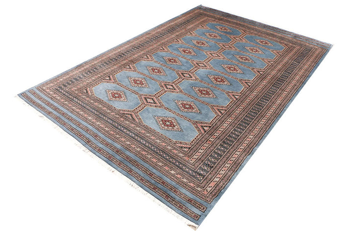 Light Slate Grey Pakistani Jaldar Rug 5' 6" x 8' 2" Hand-Knotted | No. QA84976