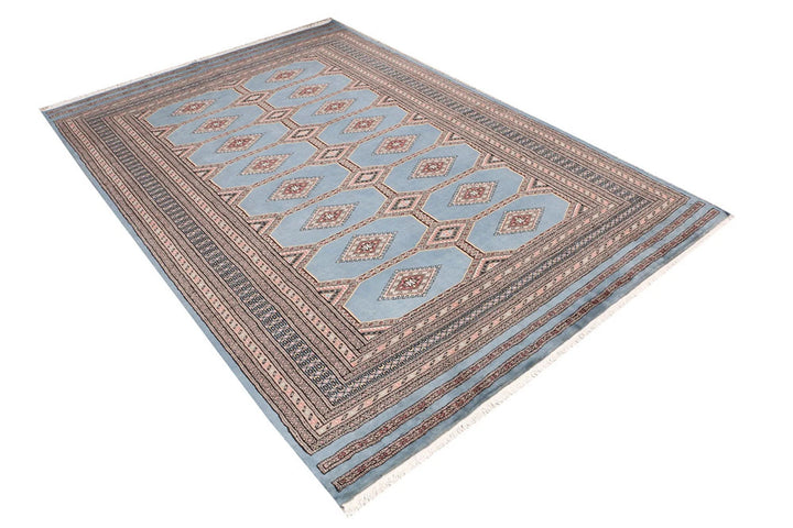 Light Slate Grey Pakistani Jaldar Rug 5' 6" x 8' 2" Hand-Knotted | No. QA84976