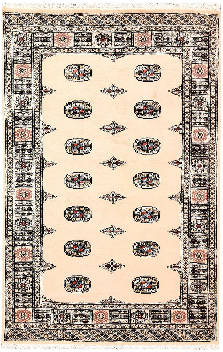 Brown Pakistani Bokhara Rug 4' 1" x 6' 3" Hand-Knotted | No. QA85146