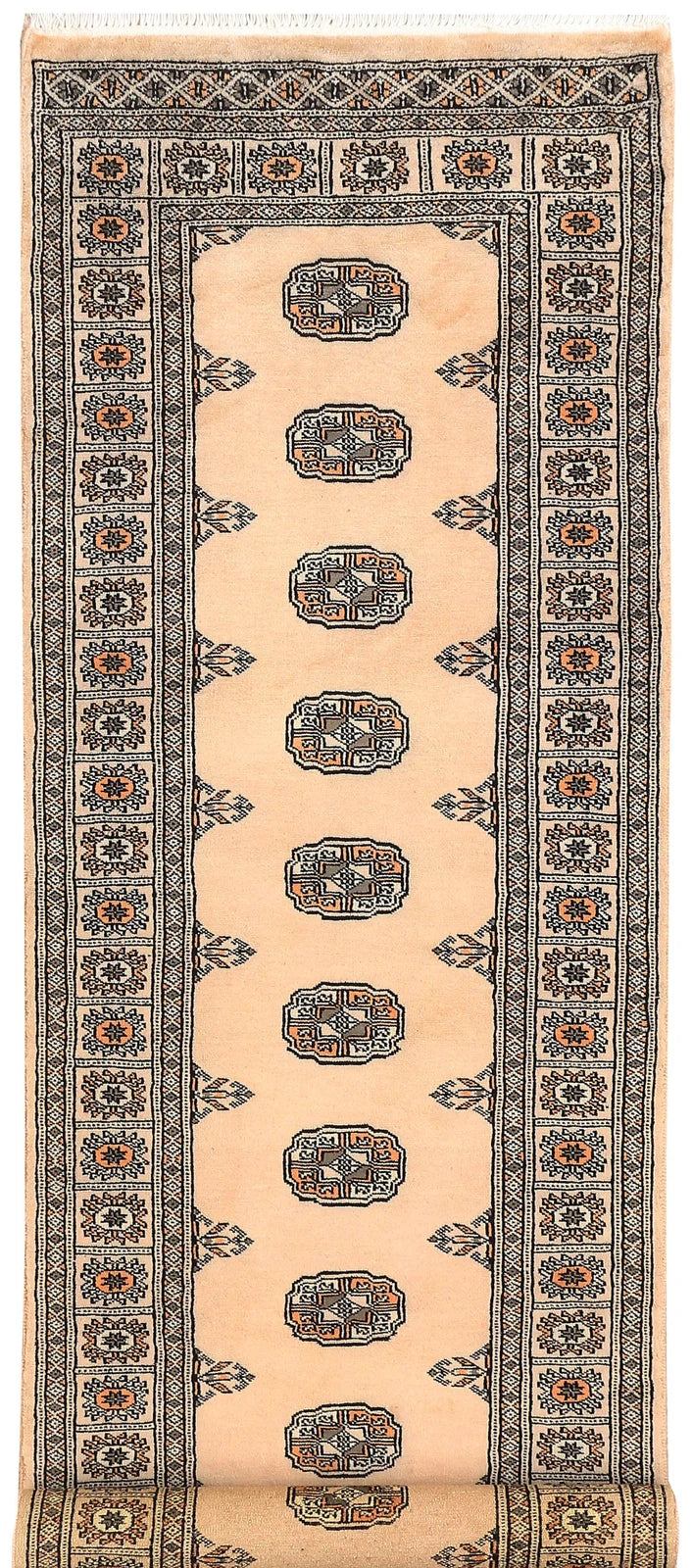 Antique White Pakistani Bokhara Rug 2' 6" x 10' 2" Hand-Knotted | No. QA85220