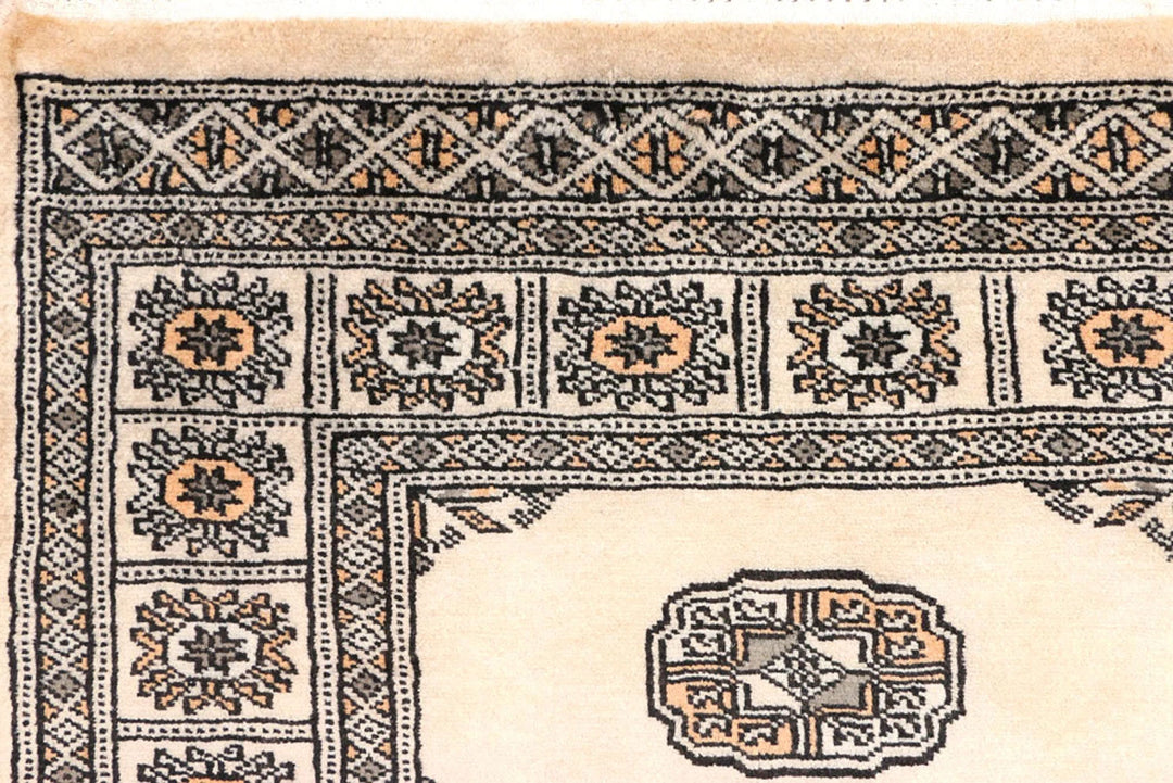 Antique White Pakistani Bokhara Rug 2' 6" x 10' 2" Hand-Knotted | No. QA85220