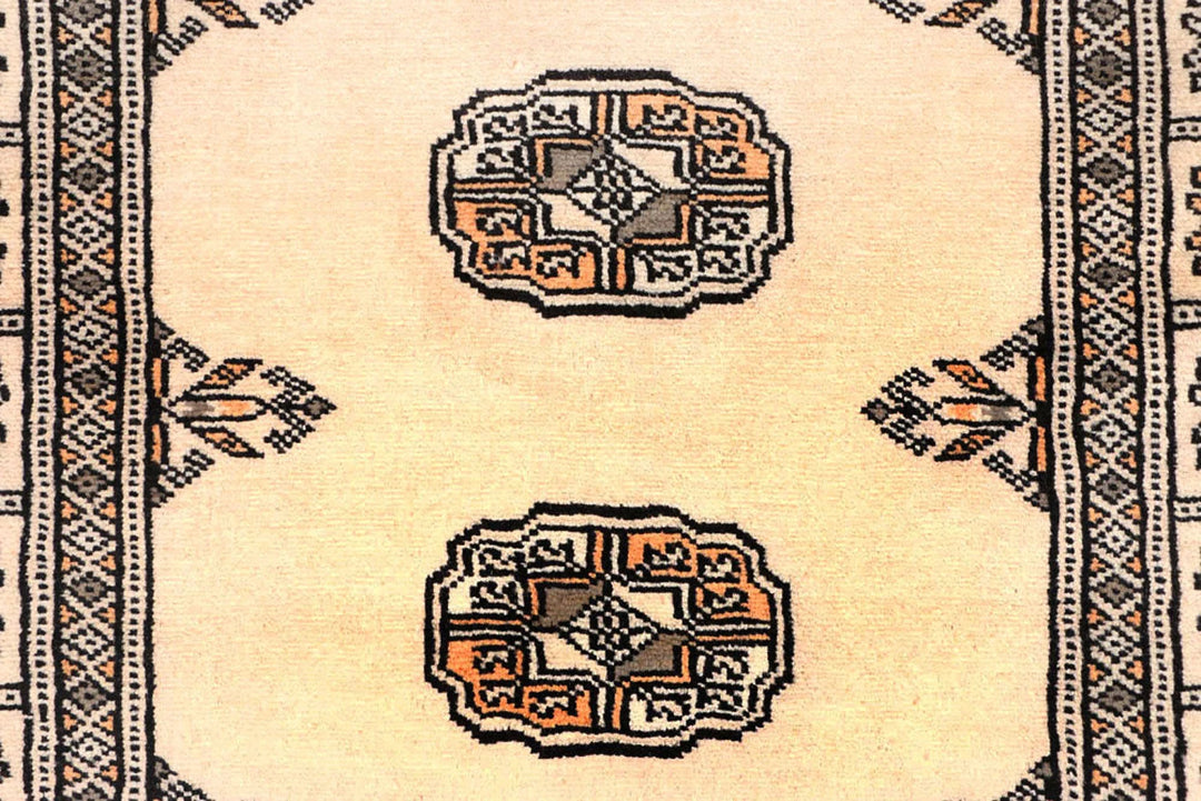 Antique White Pakistani Bokhara Rug 2' 6" x 10' 2" Hand-Knotted | No. QA85220