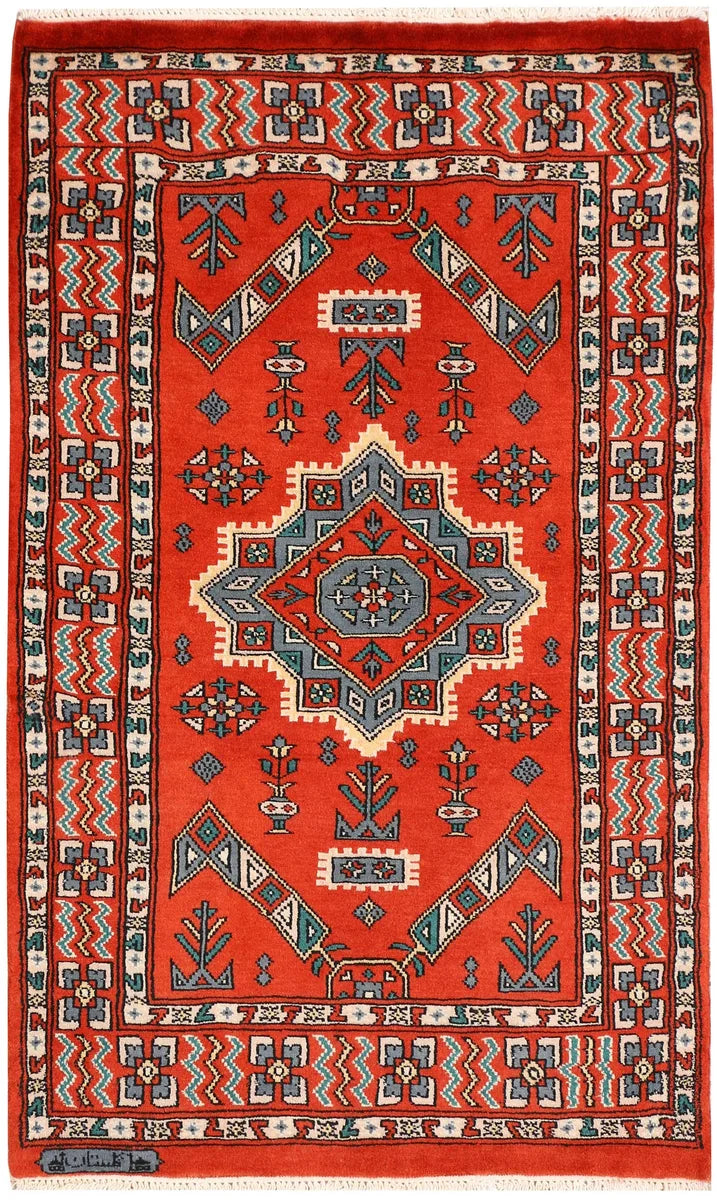 Red Caucasian Oriental Rug 2' 7" x 4' 2" Hand-Knotted | No. QA85381