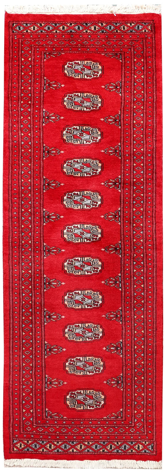 Red Pakistani Bokhara Rug 2' x 6' Hand-Knotted | No. QA85386