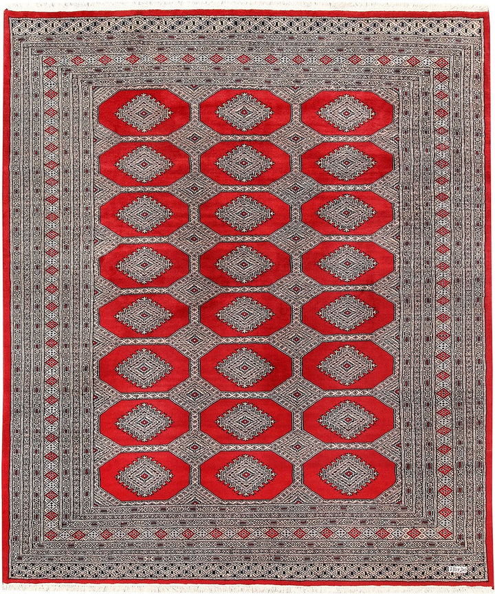 Firebrick Red Pakistani Jaldar Rug 6' 7" x 7' 8" Hand-Knotted | No. QA85480