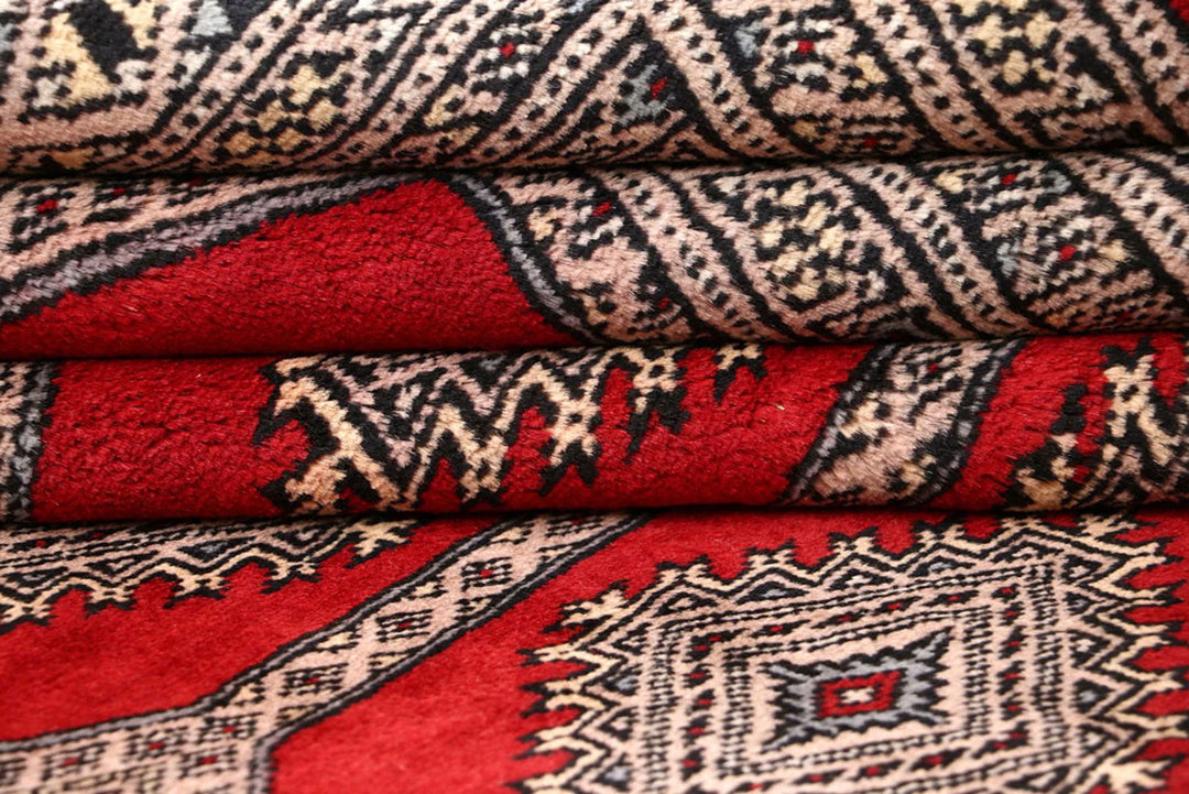 Firebrick Red Pakistani Jaldar Rug 6' 7" x 7' 8" Hand-Knotted | No. QA85480