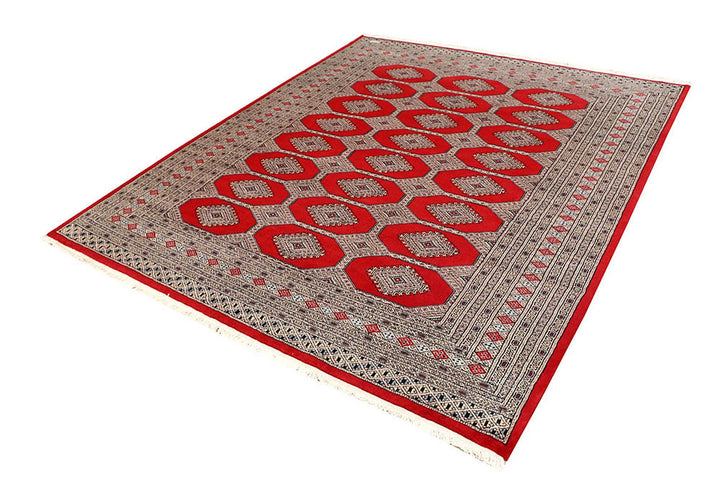 Firebrick Red Pakistani Jaldar Rug 6' 7" x 7' 8" Hand-Knotted | No. QA85480