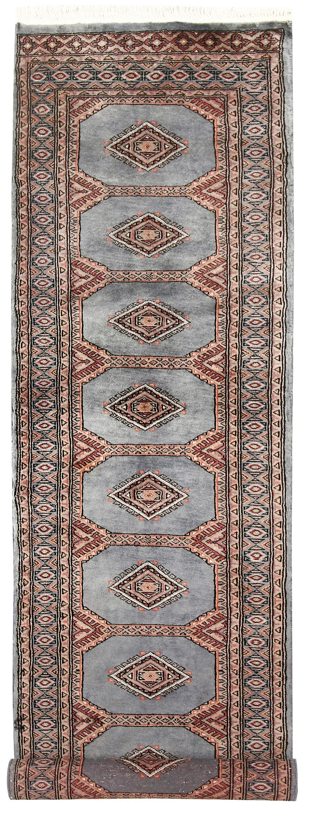 Light Slate Grey Pakistani Jaldar Rug 2' 2" x 8' 1" Hand-Knotted | No. QA85515
