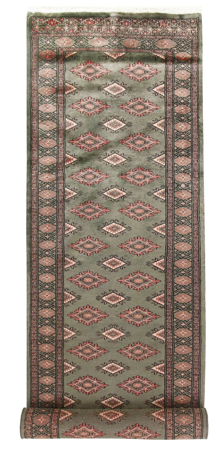 Green Pakistani Jaldar Runner 2' 6" x 10' 1" Hand-Knotted | No. QA85662