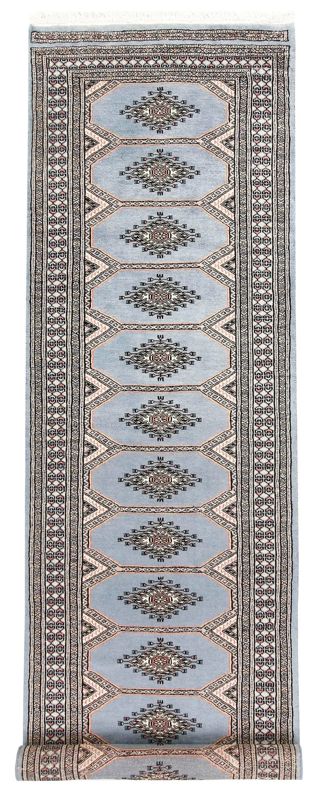 Light Steel Blue Pakistani Jaldar Rug 2' 4" x 8' 11" Hand-Knotted | No. QA85721