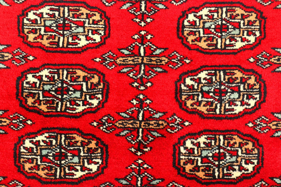 Dark Red Pakistani Bokhara Rug 2' 7" x 10' Hand-Knotted | No. QA85774