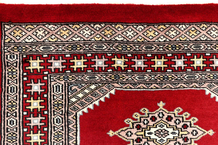 Red Pakistani Jaldar Rug 2' 6" x 10' 3" Hand-Knotted | No. QA85779