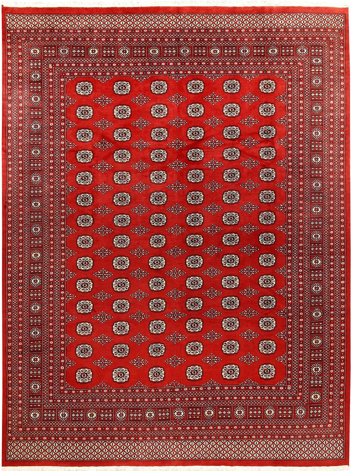 Red Pakistani Bokhara Rug 9' 1" x 11' 9" Hand-Knotted | No. QA85899