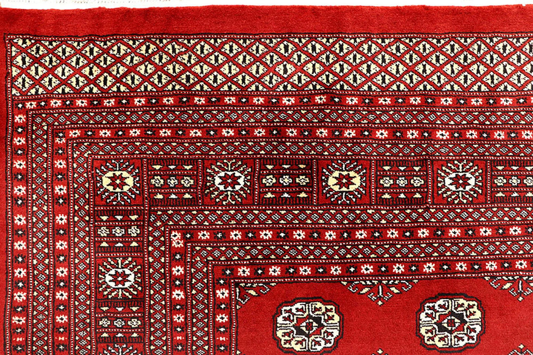 Red Pakistani Bokhara Rug 9' 1" x 11' 9" Hand-Knotted | No. QA85899